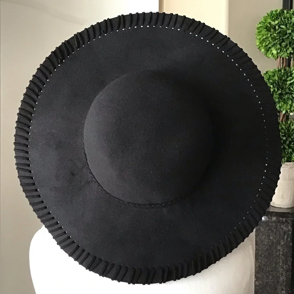 NEW Floppy Hat Black Felt Brim Whip Stitching Hippie Boho Western Festival Style